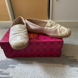 Tory Burch Pink and Cream Logo Espadrille Flats